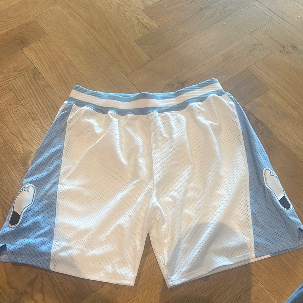 Men's White and Blue Athletic Shorts